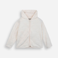 Jaqueta infantil em fleece corações texturizados com capuz off white