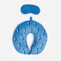 Apoio de pescoço com máscara de dormir sardinhas azul