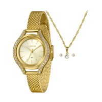 Kit relógio feminino lince analógico lrgm059l36 kad5c1kx dourado
