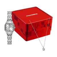 Kit relógio feminino mondaine analógico 32820l0mvne2kc prateado