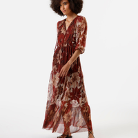 Vestido longo feminino de tule com recortes floral colorido