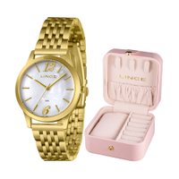 Kit relógio feminino lince analógico lrgm035l36 b2kx pj dourado