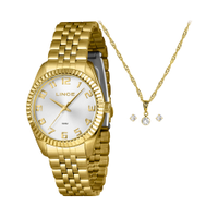 Kit relógio feminino lince analógico lrgj176l36 kae9s2kx dourado