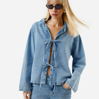 Jaqueta feminina jeans laços azul