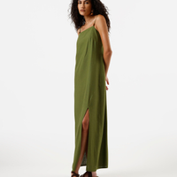 Vestido midi feminino com linho verde