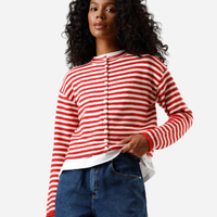 Cardigan feminino de tricot listrado vermelho