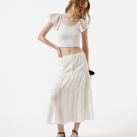 Saia midi feminina com recortes cós elástico off white
