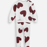 Conjunto longo infantil de moletom coração off white