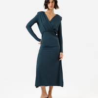 Vestido midi feminina decote v manga longa verde