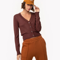 Cardigan cropped de tricot básico botões marrom escuro