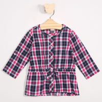 Camisa Infantil Estampada Xadrez Manga Longa Rosa Escuro