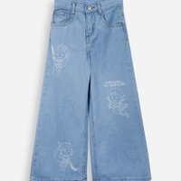 Calça infantil jeans wide leg guerreiras do kpop azul