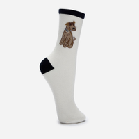 Meia feminina cano alto cachorro off white