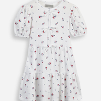 Vestido infantil com algodão e recorte manga curta floral colorido