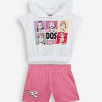 Conjunto infantil curto dos rosas com capuz off white