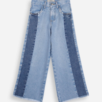Calça wide leg infantil jeans com recorte azul