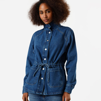 Parka feminina jeans com gola funnel neck azul