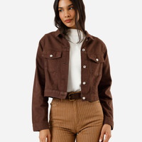 Jaqueta cropped feminina de sarja marrom