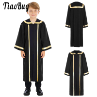 Kid Boys Praise Choir Robe Dresses Priest Clergy Church Minister Costume Long Sleeve Liturgical Worship Gown for Halloween Party
