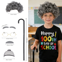100 Days Of School Old Man Costume and Accessories for Kids Boys Dress up Grandpa Hat Glasses,Old Person Mustache