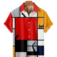 Men Shirts 3d Geometric Art Colorful Abstract Oil Painting Printed Men's Short Sleeve Shirts Fashion Unisex Hawaiian Button Top