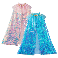 2026 Child Halloween Mermaid Sequin Cloak Girls Carnival Elsa Princess Cosplay Glitter Cape Kids Birthday Party Shawl Clothes