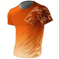 2026 Summer Retro Men's 3D Printed Fast Drying Gradient T-shirt Animal Wolf Short Sleeve
