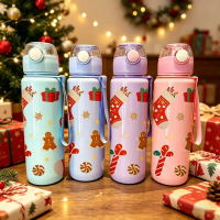 Christmas Elements Full Print Water Bottle with 3D Printed Pattern, Trendy and Stylish, Lightweight with Portable Lanyard