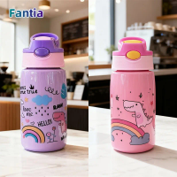 480ML Cute Water Bottle Durable 500ml Portable Water Bottle with Straw and Handle BPA-Free PC Material, Leak-Proof Sealable Lid
