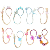 Kids Pink Blue Purple FlowerDecor Braided Hairband Stylish Wig Headwear Ideal for Fairy RolePlay Birthday and Holiday Events