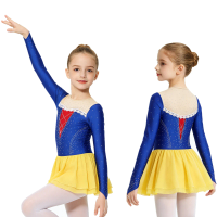 6-16Y Girls Princess Dance Dress Figure Skating Ballet Gymnastics Acrobatics Leotard Dress Shiny Rhinestones Mesh Dancewear