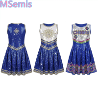 Shiny Kid Girls Sequins Cheer Leading Dance Dress Sleeveless Ruffle Aline Dress Cheer Leader Performance Gown for School Sports