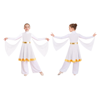 Kids Girls Sleeveless Mesh Drapes Praise Dance Dress Liturgical Worship Church Choir Lyrical Dancing Performance Tunic Gown