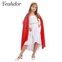 Kids Girls Roman Greece Flowy Dress with Headband Rome Ancient Greek Princess Toga Costume Childs Halloween Carnival Outfits