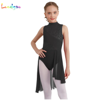 Kids Girls Ballet Dress Sleeveless Floral Lace Patchwork Mesh Tulle Lyrical Dance Costume Contemporary Leotard Dress Dancewear