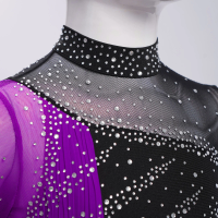 Kids Girls Long Sleeves Figure Skating Dresses Rhinestones Patchwork Ballet Tutu Dance Leotard Dress Stage Performance Costume
