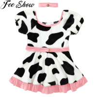 Baby Girls Halloween Dalmatian Spotted Dog Costume Children Cartoon Theme Party Cosplay Dress Up Short Sleeve Velvet Tutu Dress
