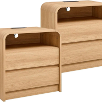 25" Tall Modern Nightstand Set of 2, 23.6'' Wide Wood Bedside Table w/2 Storage Drawers, Charging Station