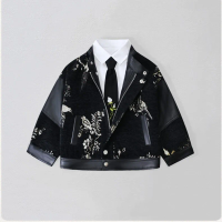 Gentleman Kids Embroidery Motorcycle Pu Leather Jacket Boys Waterproof Windproof Coat Kids Christmas NEW Year Photography Wear