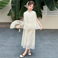 Children Clothes Girls Chinese Style Summer 2026 Embroidered Sleeveless Top and Wide Leg Pants Loose Comfortable