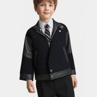 Gentleman Kids Shiny Motorcycle Pu Leather Jacket Boys Waterproof Windproof Coat Kids Christmas NEW Year Street Photography Wear