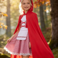 Kids Little Red Riding Hood Costume Girls Halloween Cosplay Outfit Red Hooded Cloak Plaid Lace Strawberry Dress Fairy Tale Fancy