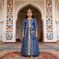 Elegant Printed Muslim Girl's Dress Middle East Arabic Style Long Robe Princess Style Child Eid Party Enfant Gown Casual Dresses