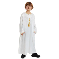 Boys Muslim Robe Pure Color Long Loose Arab Thobe Teen Islamic Clothing with Fringe