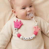 Personalized Baby Pacifier Clip Custom Name Silicone Teether Holder BPA Free Crown Soother Chain Dummy Clip for Newborn Gift