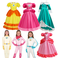 Peach Princess Dress Girl Cosplay Daisy Rosalina Costume Peach Dress Up Clothes Children Birthday Party Carnival Kids Outfits