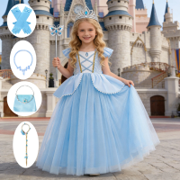 Girls Deluxe Elegant Cinderella Princess Ball Gown Children Birthday Party Dress Vestidos Cosplay Costume Carnival Apparel