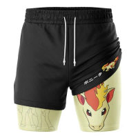 Fashionable Printed Men's Fake Two-piece Five-cent Pants, Sports Shorts for Men, Thin, Loose, Breathable in Summer