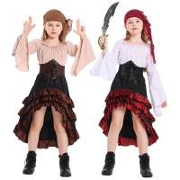 Parent Child Pirate Dress Retro High Low Hem Irregular Ruffle High Waist Halloween Outfit