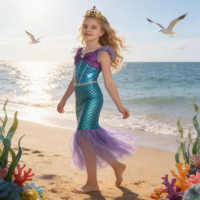 Girls Summer Flying Sleeve Mesh fishtail Dress Chirldren Beautiful Fish Princess Casual Dress kids Birthday Party Cosplay Dress